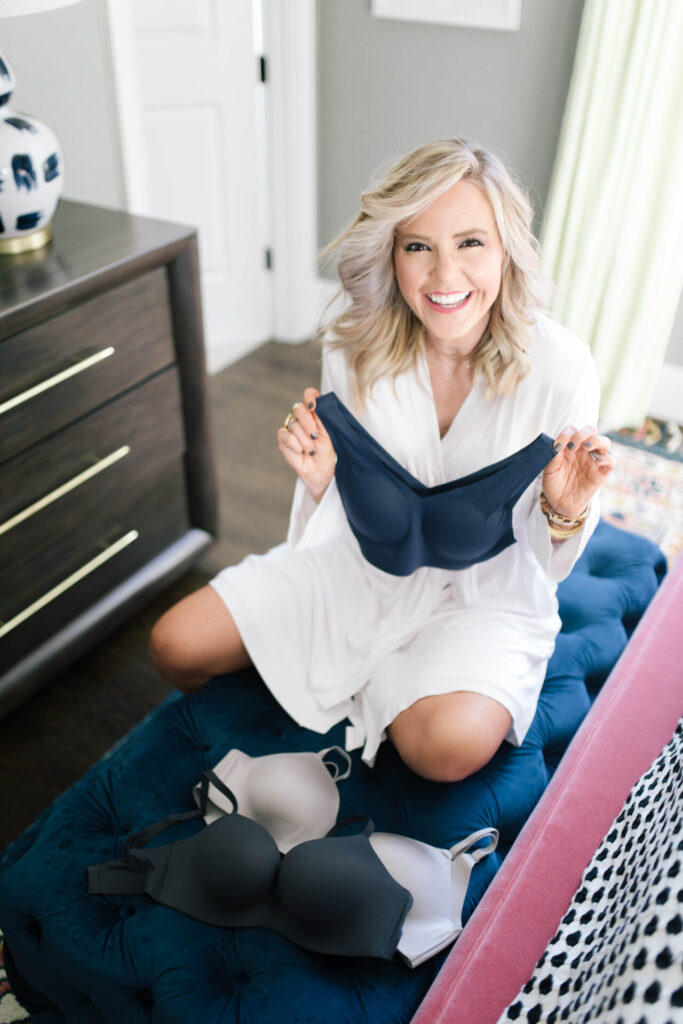 2020 Favorites by popular Nashville life and style blog, Hello Happiness: image of Natasha Stoneking holding a Enbliss bralette. 