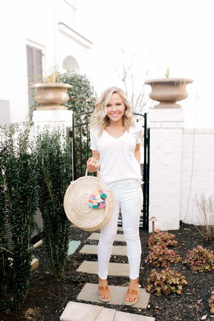 Liverpool Jeans featured by top US fashion blog Hello! Happiness; Image of a woman wearing a fun spring outfit from Liverpool Jeans.