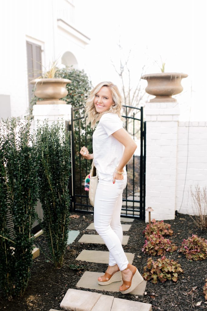 Liverpool Jeans featured by top US fashion blog Hello! Happiness; Image of a woman wearing a fun spring outfit from Liverpool Jeans.