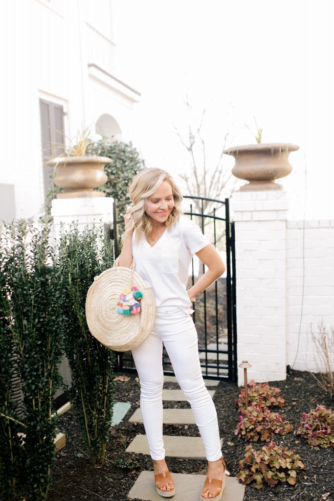 Liverpool Jeans featured by top US fashion blog Hello! Happiness; Image of a woman wearing a fun spring outfit from Liverpool Jeans.