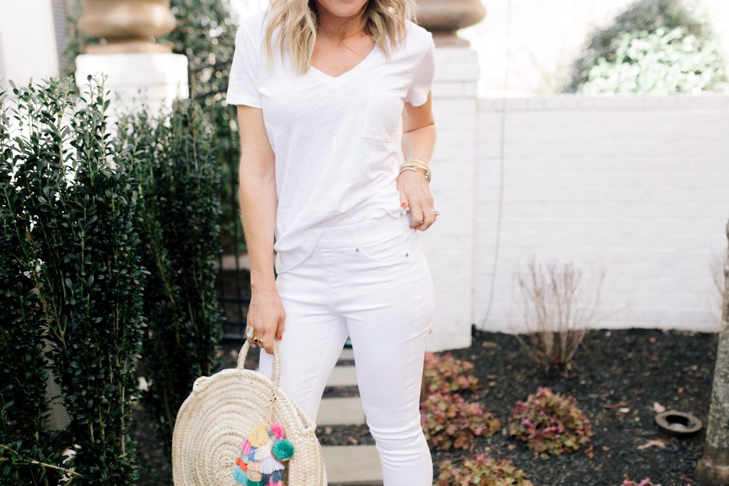 Liverpool Jeans featured by top US fashion blog Hello! Happiness; Image of a woman wearing a fun spring outfit from Liverpool Jeans.