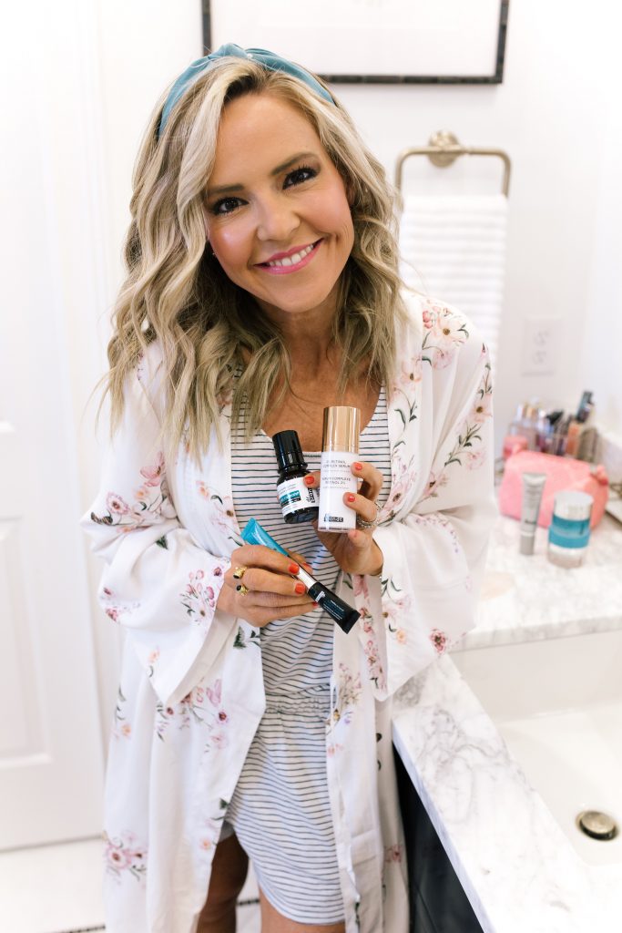 Dr Brandt Products featured by top US beauty blog Hello! Happiness; Image of a woman in her pajamas.