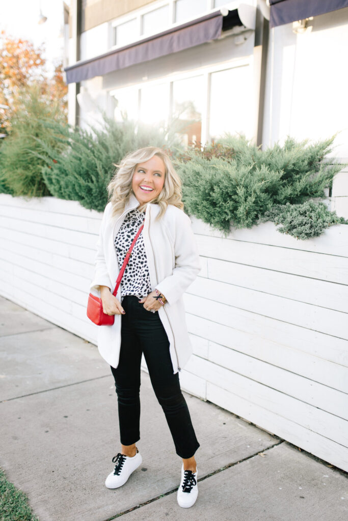 Women's Winter Coats by popular Nashville fashion blog, Hello Happiness: image of Natasha wearing a J. Crew Swingy mockneck coat. 