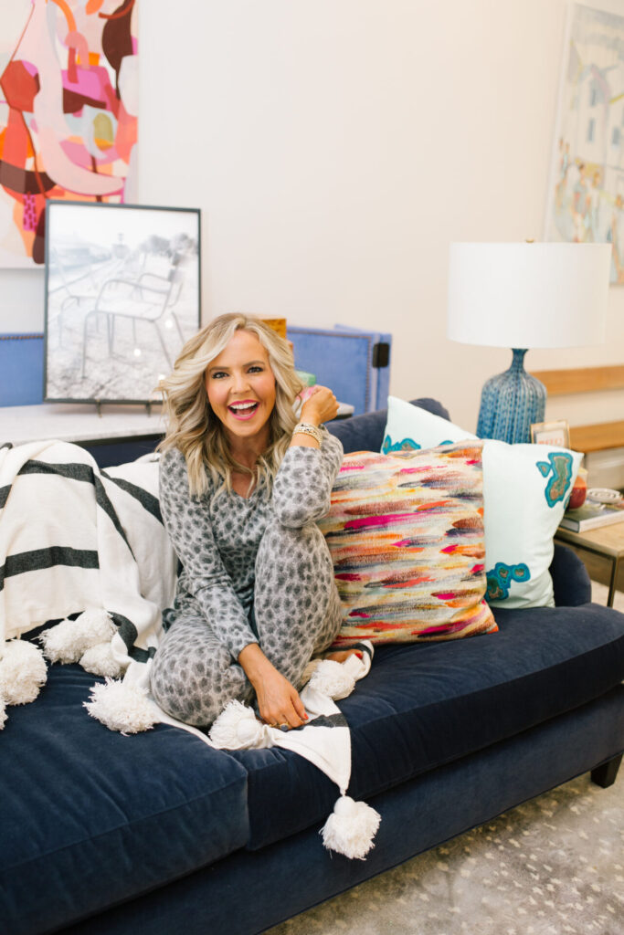 Cyber Monday Sale by popular Nashville life and style blog, Hello Happiness: image of Natasha Stoneking wearing a leopard soft pajama set. 