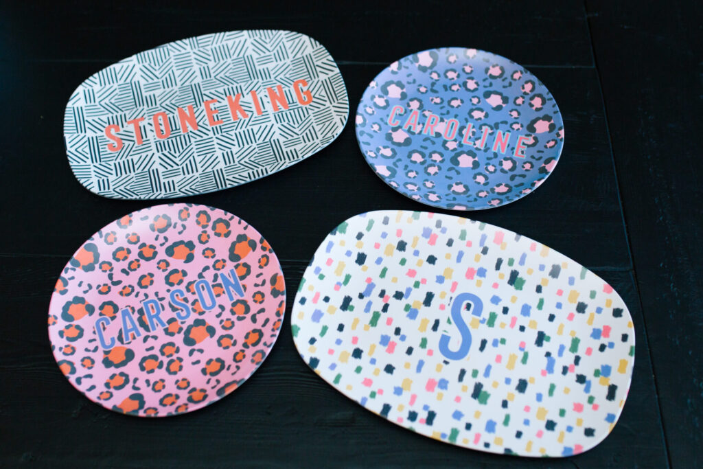 Clairebella Studio by popular Nashville life and style blog, Hello Happiness: image of Clairebella Studio and Hello Happiness personalized dinner plates. 