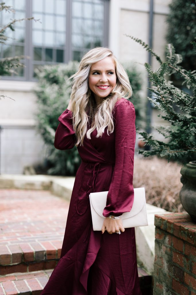 Cute Spring Dresses featured by top US fashion blog Hello! Happiness; Image of a woman wearing Shopbop berry dress, Shopbop leopard heels, Baublebar earrings and ABLE clutch.