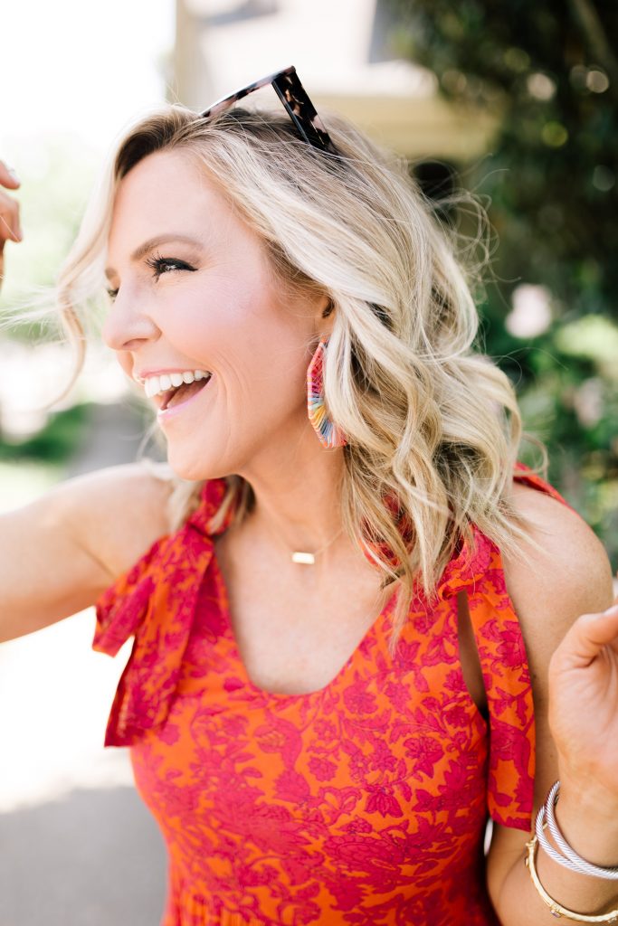 Evereve Summer Collection featured by top US fashion blog Hello! Happiness; Image of a woman wearing Free People midi dress and Marc Fisher wedges.