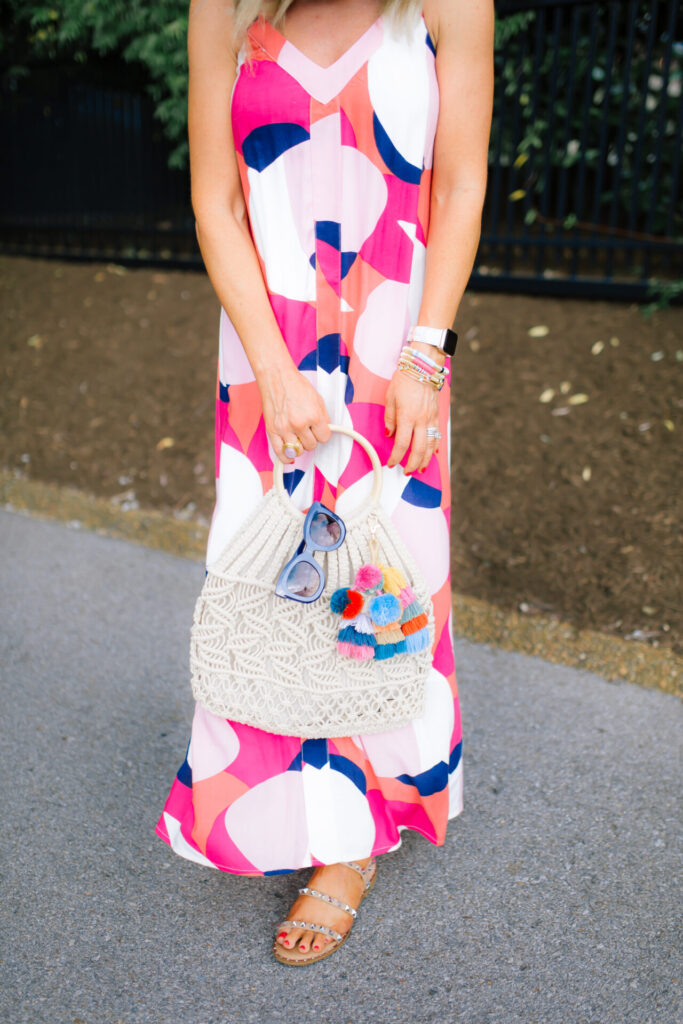 Gibson x Hi Sugarplum by popular Nashville fashion blog, Hello Happiness: image of a woman wearing a gibson x Hi Sugarplum Cabana Strappy maxi. 