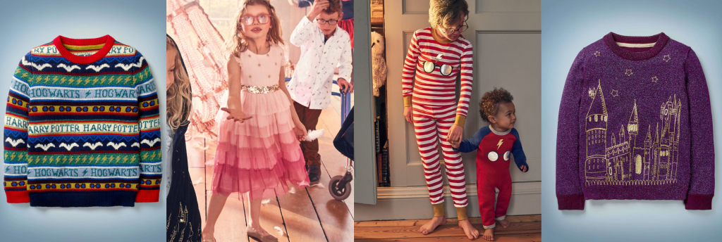 Party-Worthy Looks with the Boden Harry Potter Collection by popular Nashville fashion blog, Hello Happiness: collage image of Fair Isle Sweater | Yule Ball Party Dress | Rockabilly Stripe Pajamas | Embroidered Hogwarts Sweater