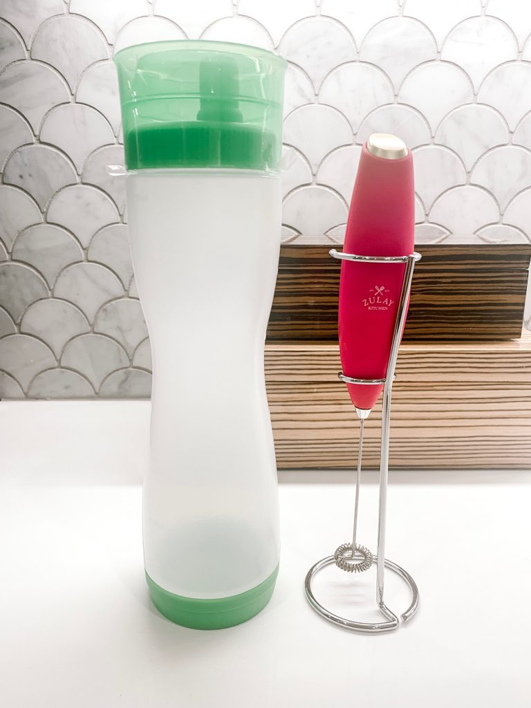 My Current Amazon Favorites by popular Nashville fashion blog, Hello Happiness: image of a Tovolo Easy-Flow, Mess-Free Valve, Removable Cap, Pancake Pen 2.0, 3 Cup Batter Dispenser and a Zulay High Powered Milk Frother Handheld Foam Maker for Lattes. 