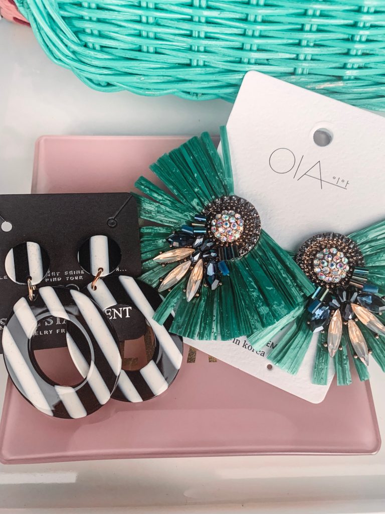 My Current Amazon Favorites by popular Nashville fashion blog, Hello Happiness: image of Soul Statement Acrylic Earrings for Women: Big Geometric Plastic Retro Dangle for Women and KELMALL Handcraft Sparkling Beaded Bohemian Raffia Tassel Drop Earrings.