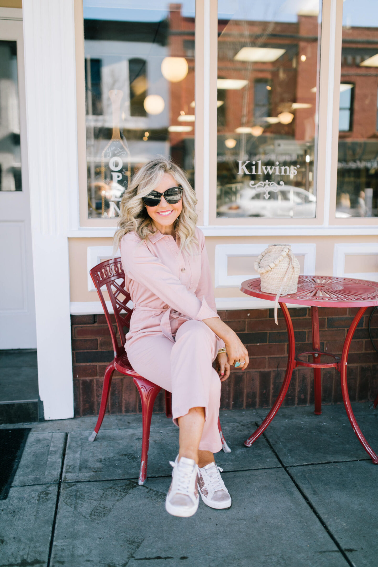 Walmart Free Assembly by popular Nashville fashion blog, Hello Happiness: image of Natasha Stoneking wearing a Walmart Free Assembly classic coverall jumpsuit. 