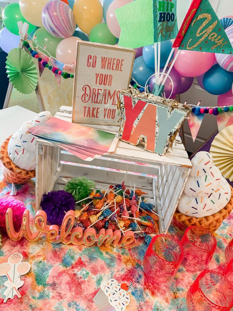 Small Shops by popular Nashville life and style blog, Hello Happiness: image of various Let it Be Love party supplies. 