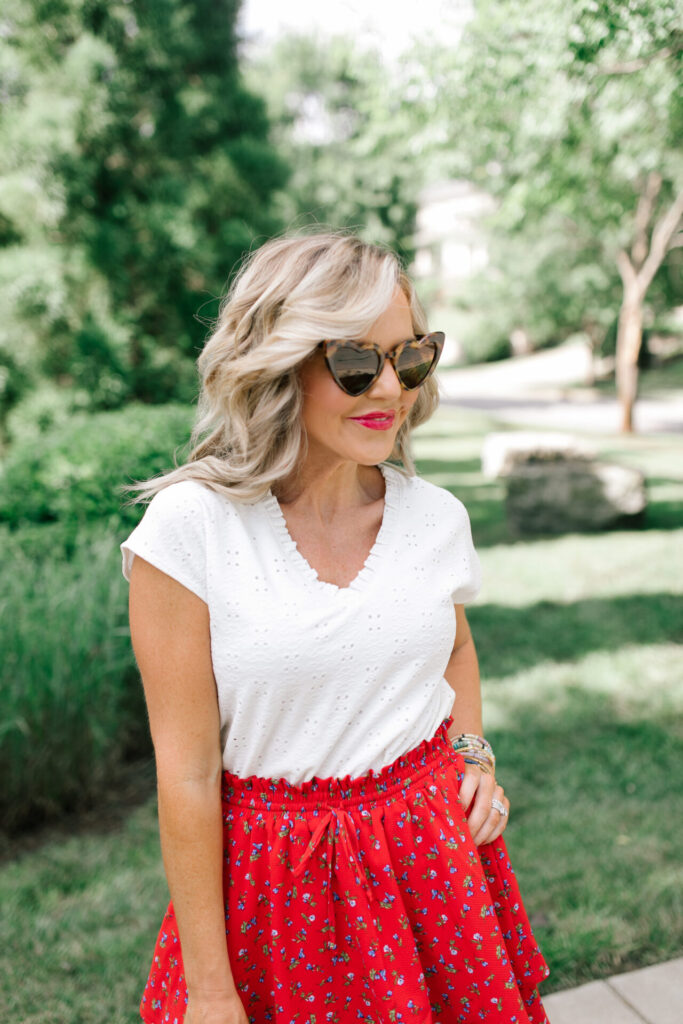 Amazon Favorites by popular Nashville fashion blog, Hello Happiness: image of Natasha Stoneking wearing a pair of Amazon SOJOS Heart Shaped Sunglasses Clout Goggle Vintage Cat Eye Mod Style Retro Glasses. 