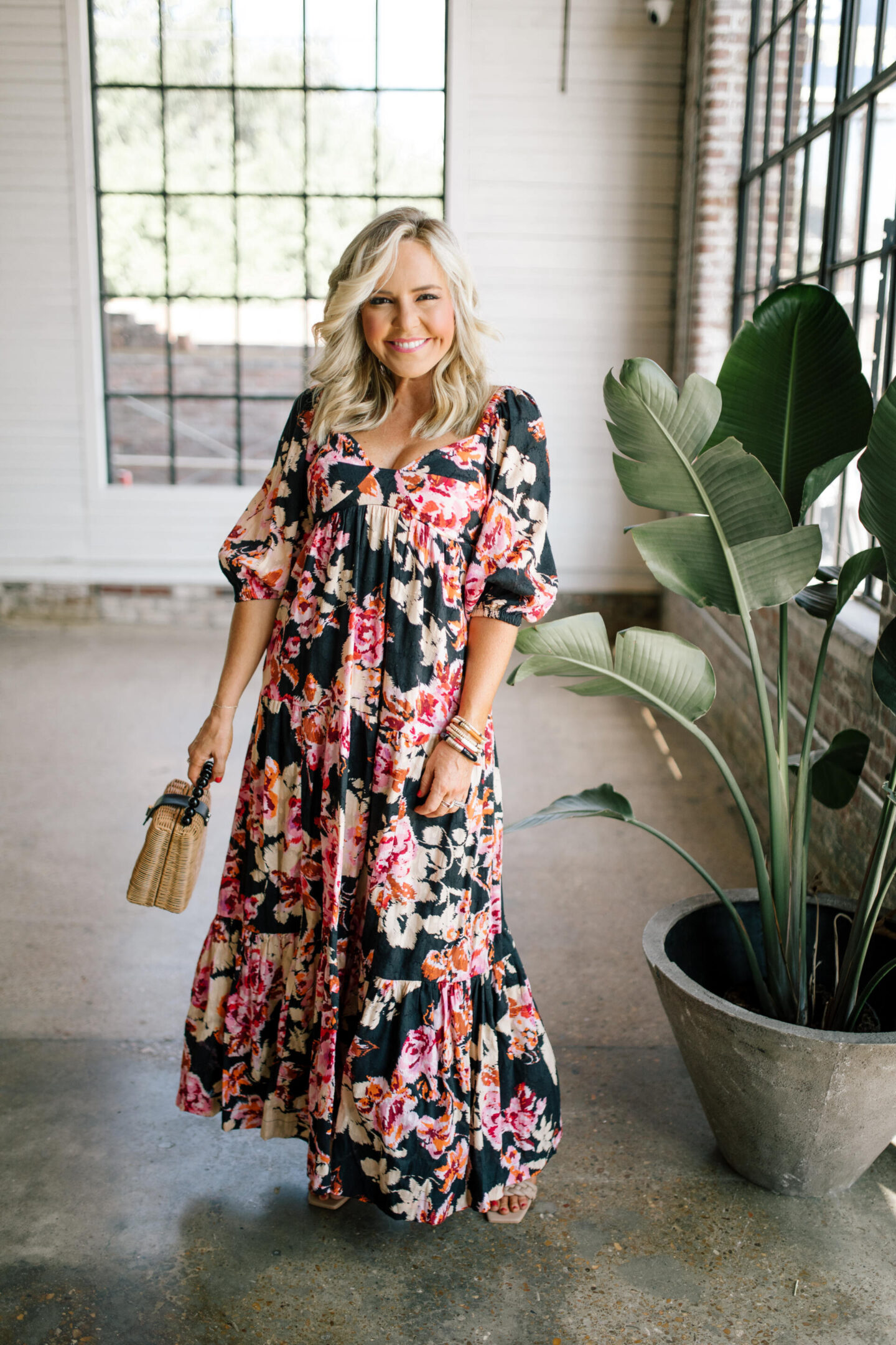 Maxi Dress by popular Nashville fashion blog, Hello Happiness: image of Natasha Stoneking wearing a blossom maxi dress. 