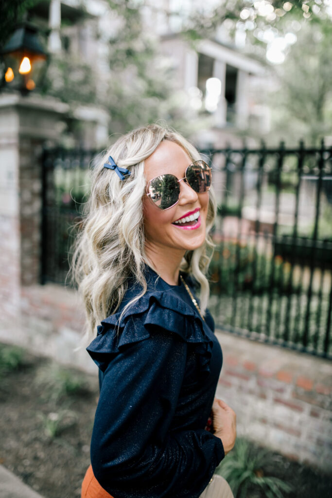 Support Local Business by popular Nashville life and style blog, Hello Happiness: image of Natasha Stoneking wearing Violet and Brooks clothing. 