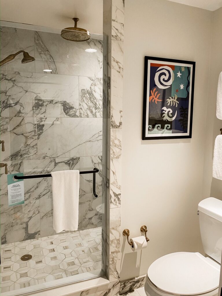 Disney Creators Celebration by popular Nashville lifestyle blog, Hello Happiness: image of a bathroom at the Riviera Resort.