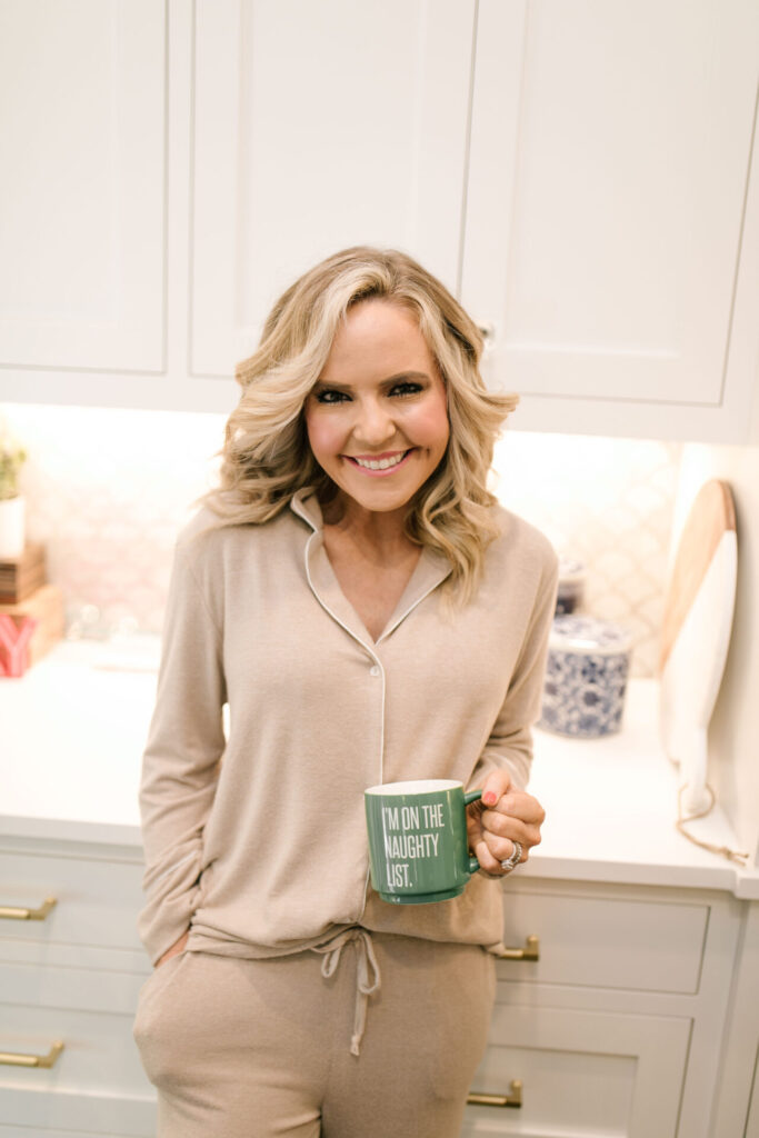 Holiday Collection by popular Nashville fashion blog, Hello Happiness: image of Natasha Stoneking wearing a Gibson x Glam cozy fleece pajama set.  