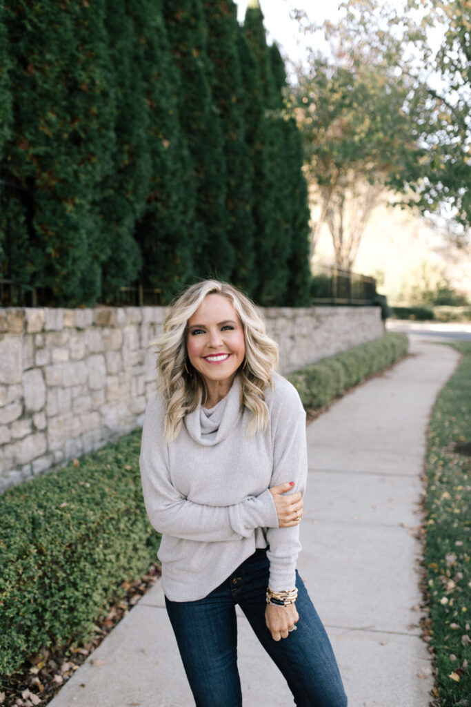 Holiday Collection by popular Nashville fashion blog, Hello Happiness: image of Natasha Stoneking wearing a Gibson x Glam ribbed turtleneck sweater.