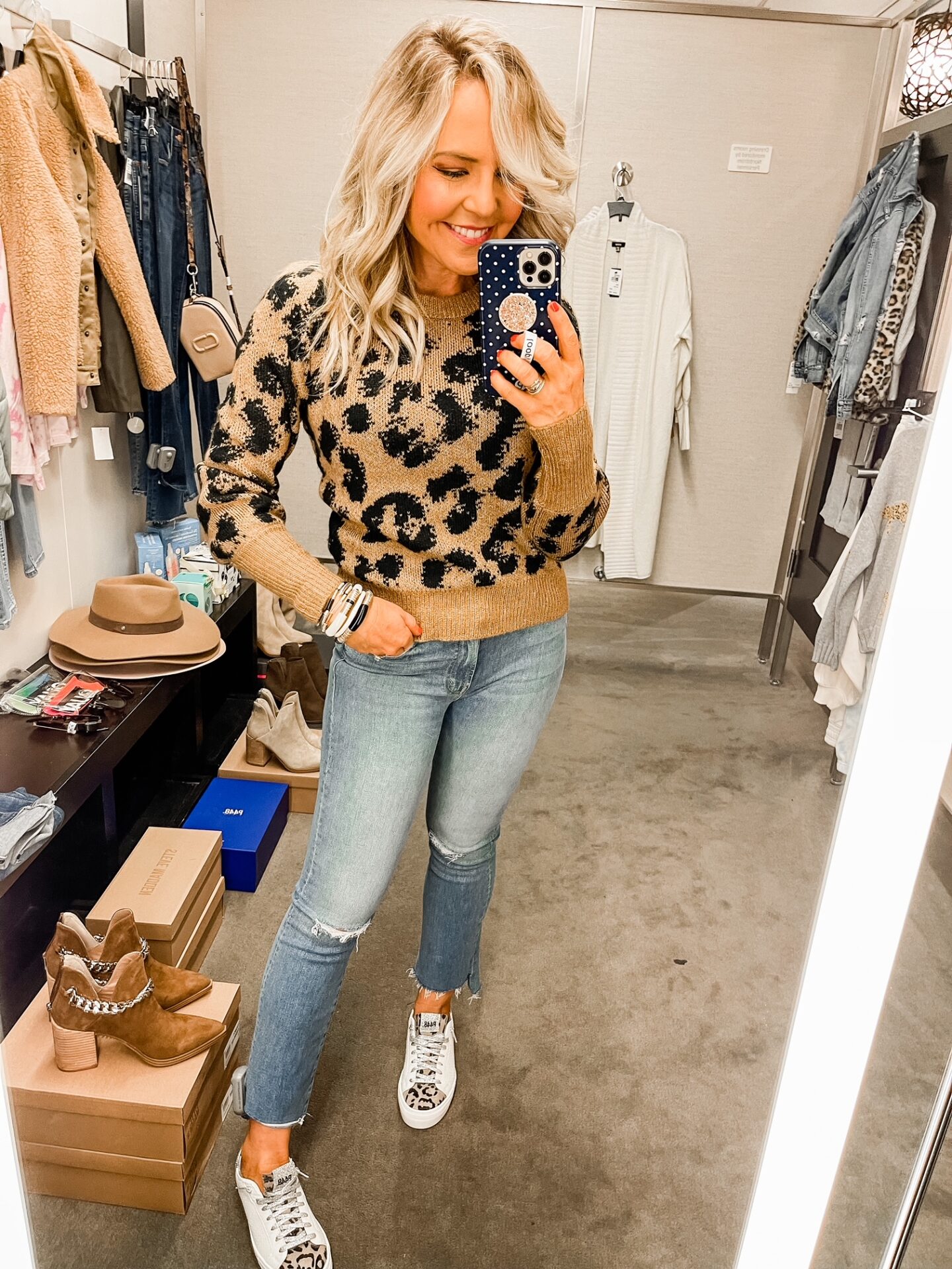 Nordstrom Anniversary Sale by popular Nashville fashion blog, Hello Happiness: image of Natasha Stoneking wearing a Nordstrom tart jacquard spot sweater. 