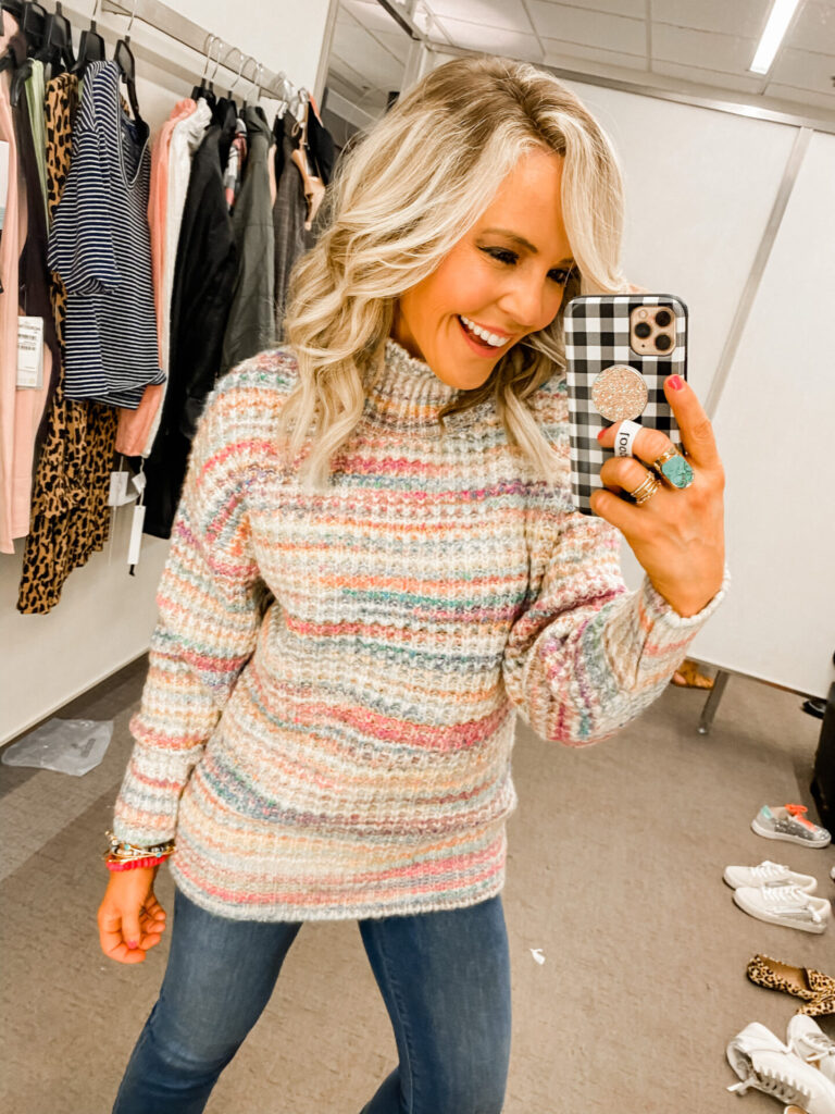 Nordstrom Anniversary Sale by popular Nashville fashion blog, Hello Happiness: image of Natasha Stoneking wearing a Nordstrom Space Dye Turtleneck Sweater TOPSHOP.