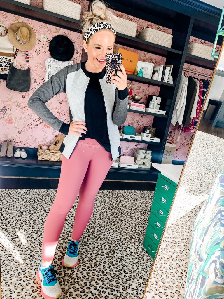 Natasha's Amazon Favorites... October Edition by popular fashion blog, Hello Happiness: image of a Amazon Motion Tech jacket, Scallop yoga legging, ruffle yoga bralette, and stretch yoga tank. 