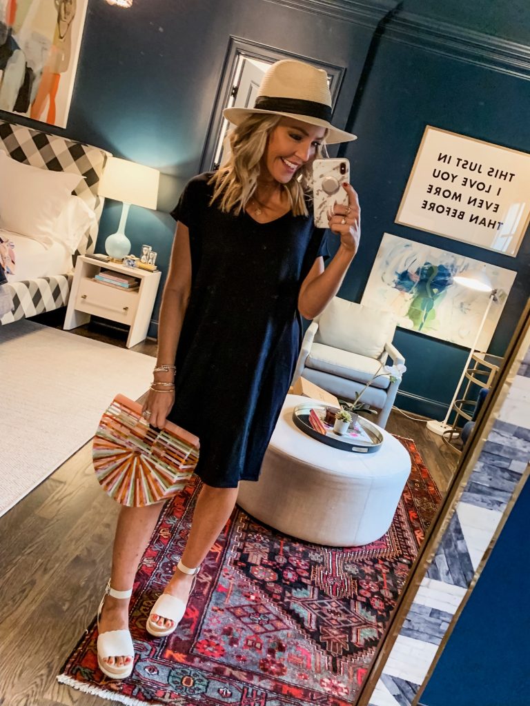 Amazon Favorites featured by top US fashion blog Hello! Happiness; Image of a woman wearing dress and straw hat from Amazon.