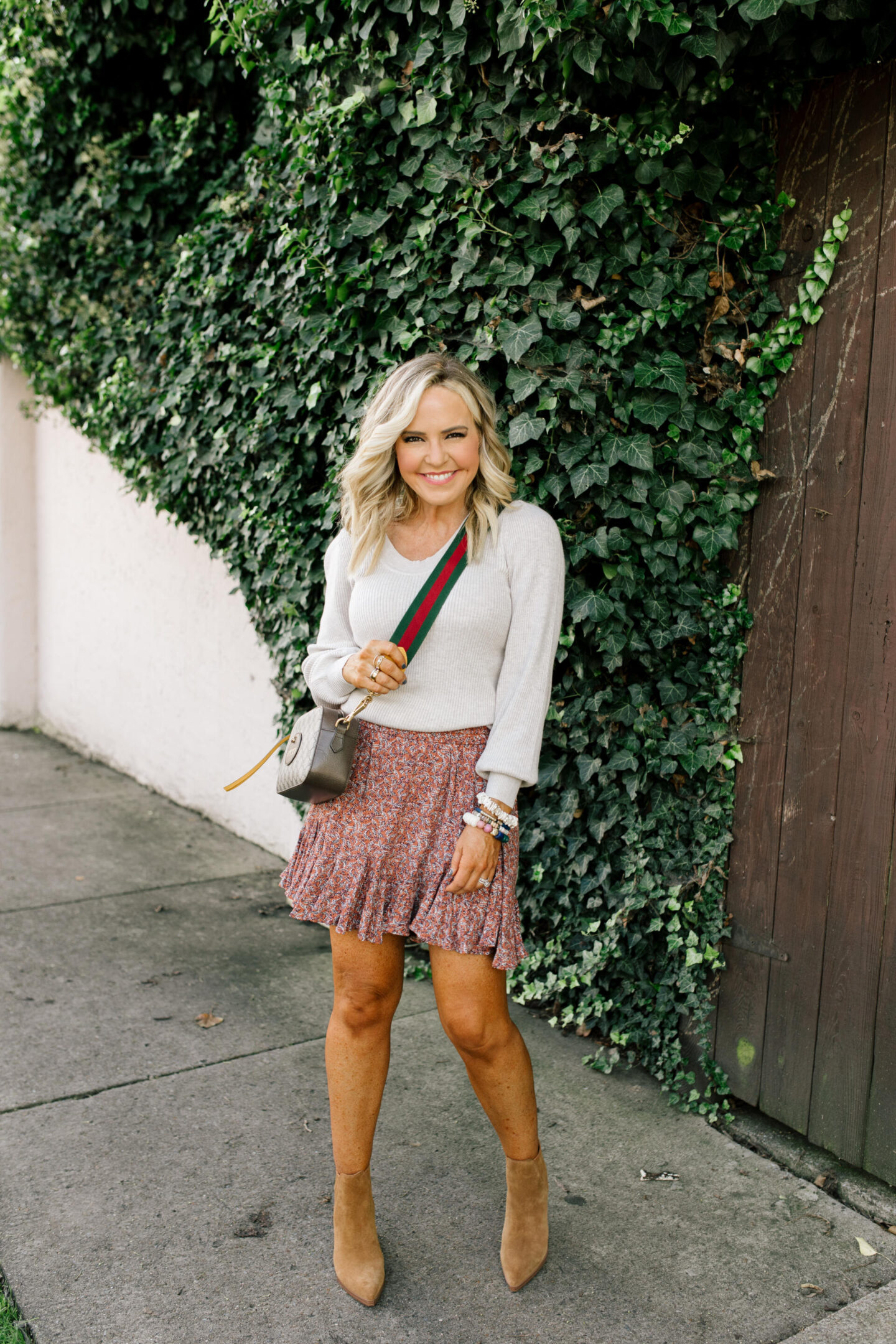 Skirt and Sweater Look styled by top Nashville fashion blogger, Hello Happiness