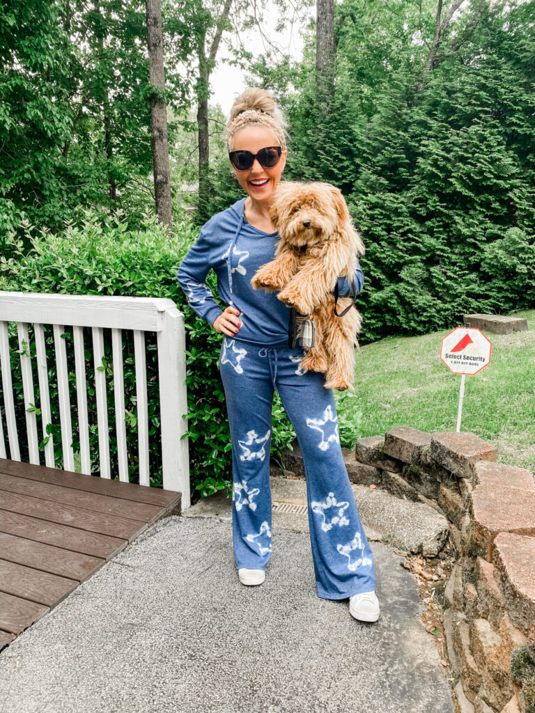 Honeydew Intimates by popular Nashville fashion blog, Hello Happiness: image of Natasha Stoneking wearing a Honeydew Intimates Star Struck lounge hoodie and Star Struck lounge pants. 