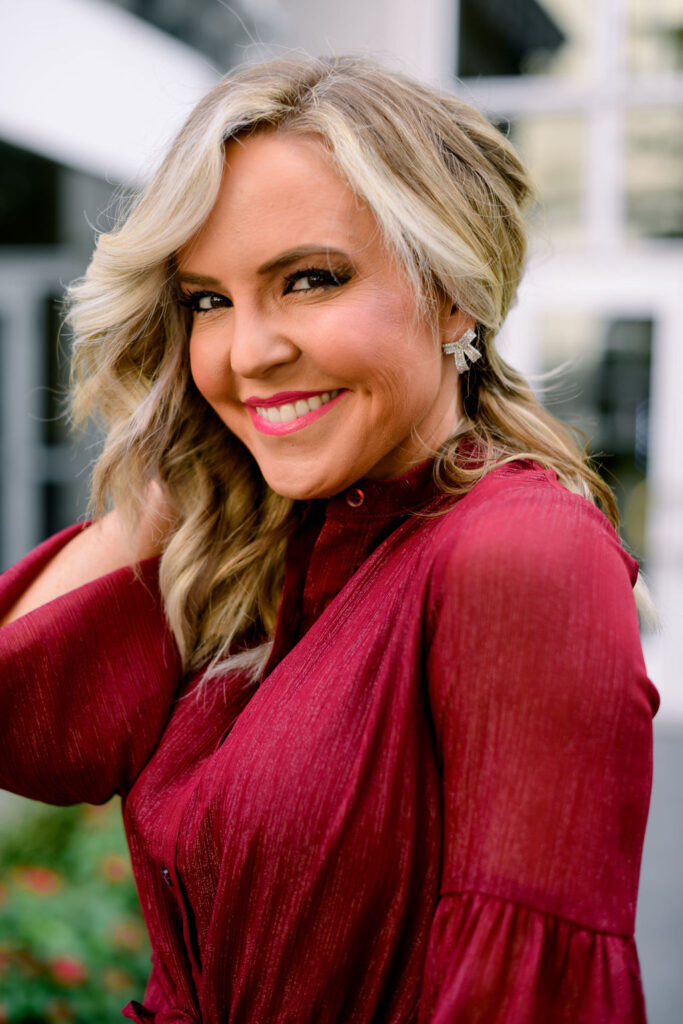 Accessory Concierge by popular Nashville fashion blog, Hello Happiness: image of Natasha Stoneking wearing the Accessory Concierge baguette bow stud earrings. 