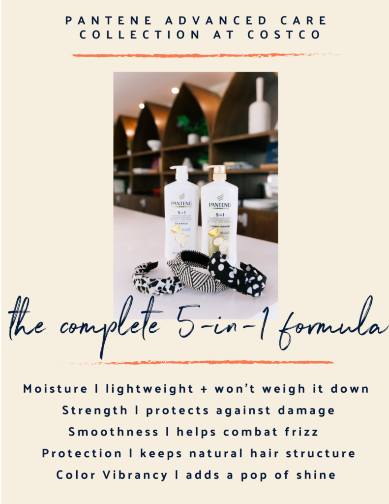 Pantene Shampoo and Conditioner by popular Nashville lifestyle blog, Hello Happiness: Pinterest image of three knotted headbands next to a bottle of Pantene advance care 5 in 1 shampoo and a bottle of Pantene Advance care 5 in 1 conditioner. 