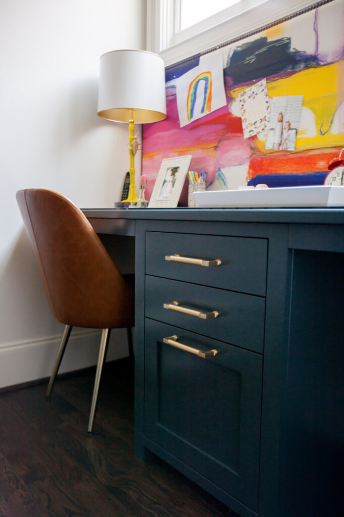 Home School Tips by popular Nashville lifestyle blog, Hello Happiness: image of a Stray Dog Designs Gold Bug Table Lamp, SCHUMACHER DECONSTRUCTED STRIPE BLACK FABRIC, West Elm Mid-Century Leather Dining Chair, ShopBop Jonathan Adler Greek Key Frame, Burke Decor Charlie Bell Echo Alarm Clock in Fire Engine Red design by Newgate, and Target Rectangle Melamine Polka Dot Serving Tray.