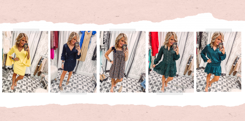 Say Hello to the Vici Collection in 2020! by popular Nashville fashion blog, Hello Happiness: image of a woman wearing a Vici Bell Sleeve Chartreuse Dress | Tiered Sleeve Wrap Dress | Smocked Dress | Eyelet Dress | Satin Drop Waist Dress.