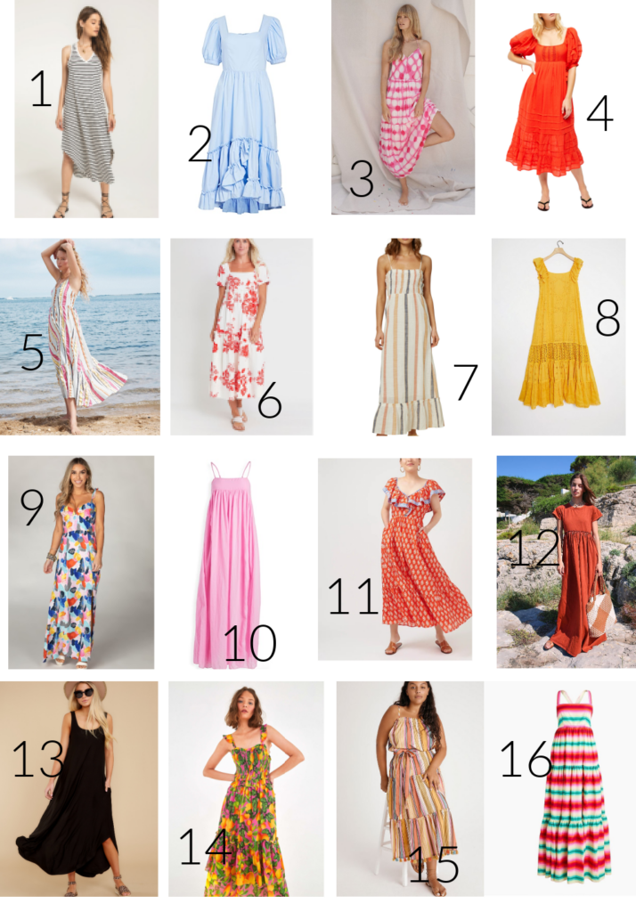 Maxi Dresses by popular Nashville fashion blog, Hello Happiness: collage image of maxi and midi dresses. 