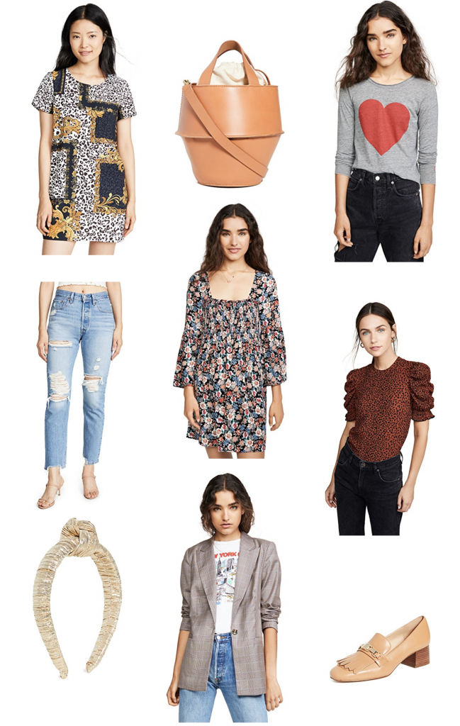 Friday Favs... Recent Shopbop Favorites + Obsessions by popular Nashville blog, Hello Happiness: collage image of Shopbop Minkpink Material Girl T-shirt dress, Madewell small lantern bag, Chaser Triblend Long Sleeve Shirttail Tee, Levi's, BB Dakota Jack By BB Dakota Budding Romance Dress, Moon River Rouched Sleeve Tee, Loeffler Randall knotted headband, WAYF Goodwin Single Breasted Blazer, and MICHAEL Michael Kors heeled loafer.