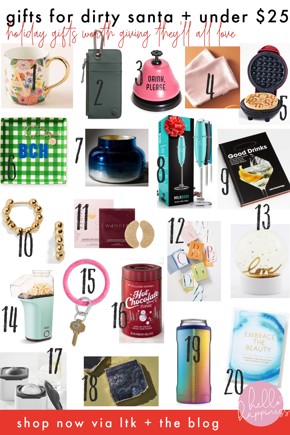 Dirty Santa Gifts Under $25 and Under $50 by top Nashville lifestyle blogger, Hello Happiness