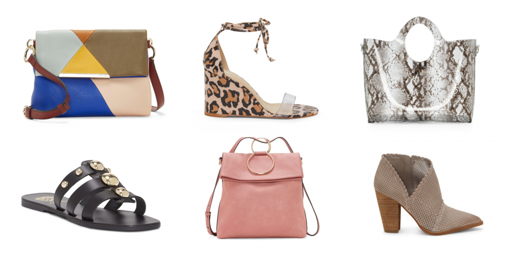 Snakeskin + Leopard...My Vince Camuto Favorites by popular Nashville blog, Hello Happiness: image of Tyee Colorblock Crossbody, Stassia Leopard Wedge, Lonna Snakeskin Tote, Hethern Studded Sandal, Lamorna Bootie, Kimi Ring Handle Backpack.